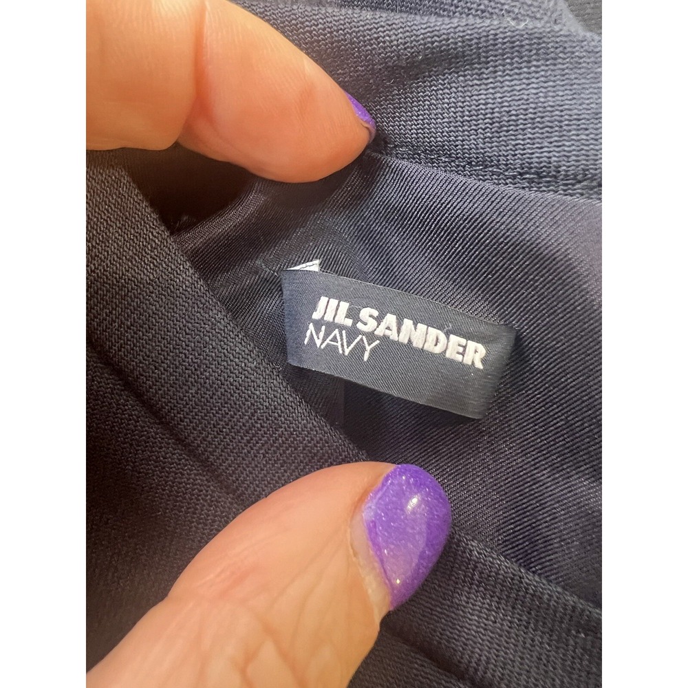 JIL SANDER NAVY BLUE ITALY PENCIL SHEATH SLEEVELESS WOOL SUITING MIDI DRESS 36 4 - Picture 12 of 16